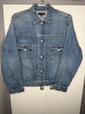 Uniqlo Men Denim Jean Trucker Jacket Sz XL Med Wash Classic Biker Western Rodeo